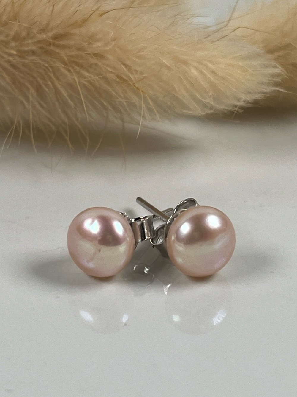 Solid Sterling Silver Freshwater Champagne Pearl Gemstone Stud Earrings
